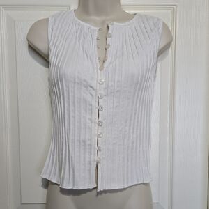 Free People White Sleeveless Pleated Blouse